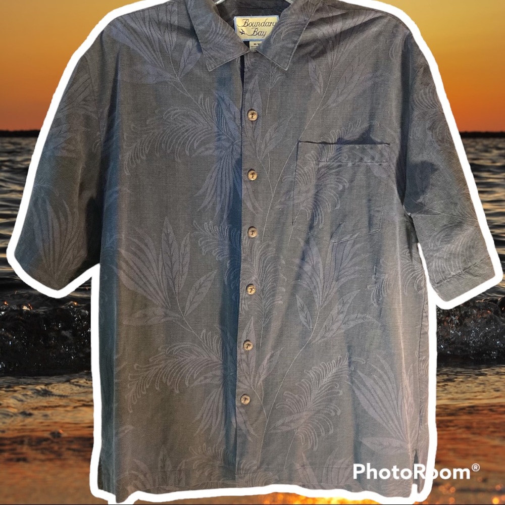 Boundary Bay Wood Button Down Silk Blue Texture Top SZ Medium